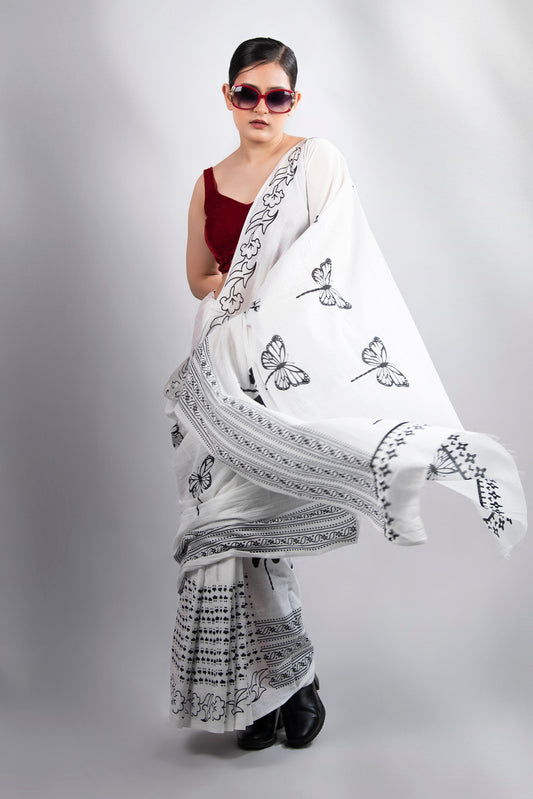 Noir Flutter Mul Cotton Saree