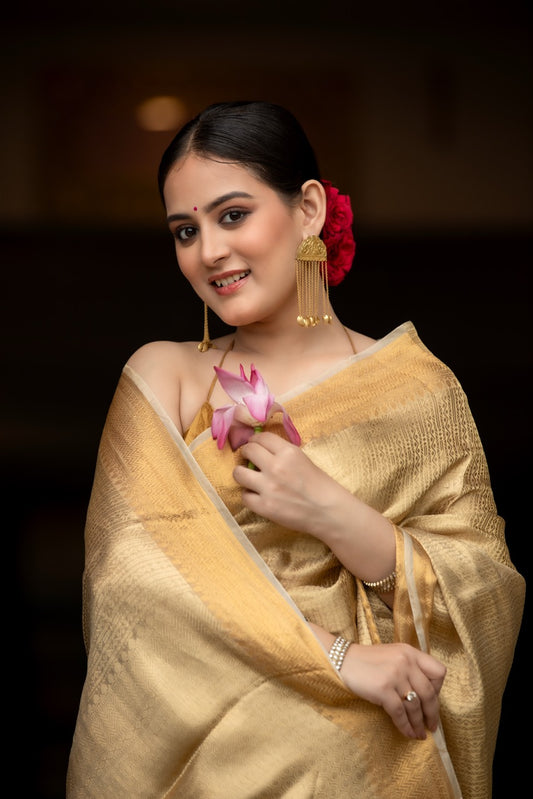 Antique Gold Pure Tissue Brocade Saree
