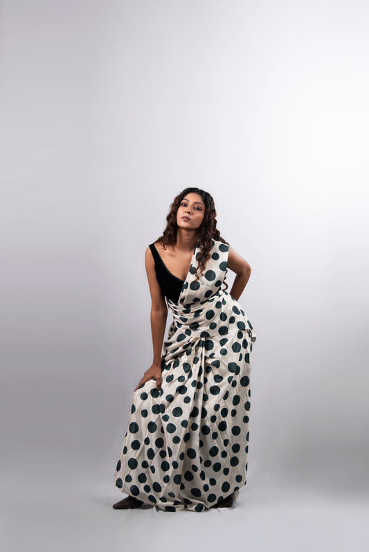 Noir Dot Pre-Draped Satin Saree