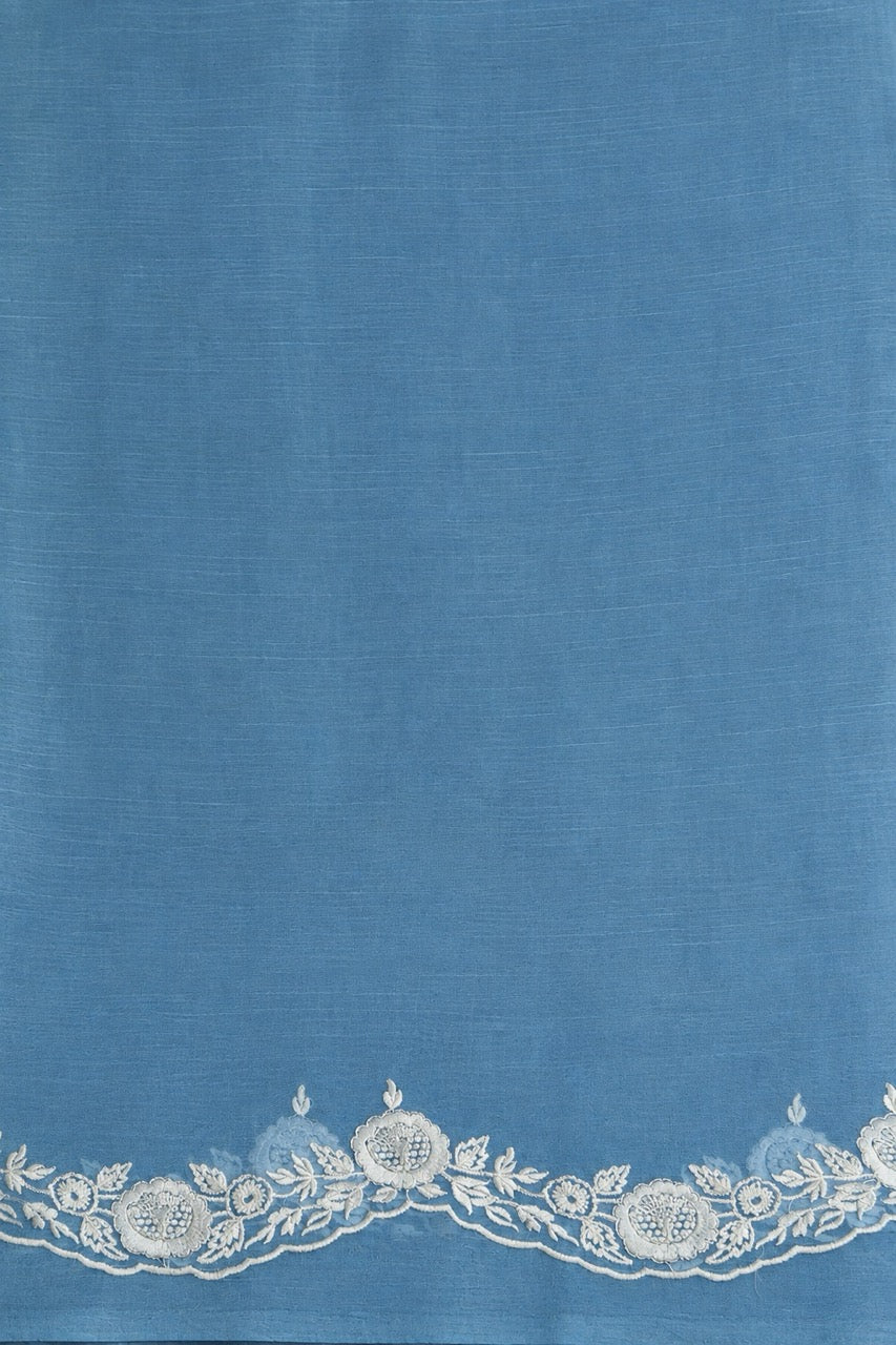 Sky Blue Pure Organza Saree with Floral Embroidery