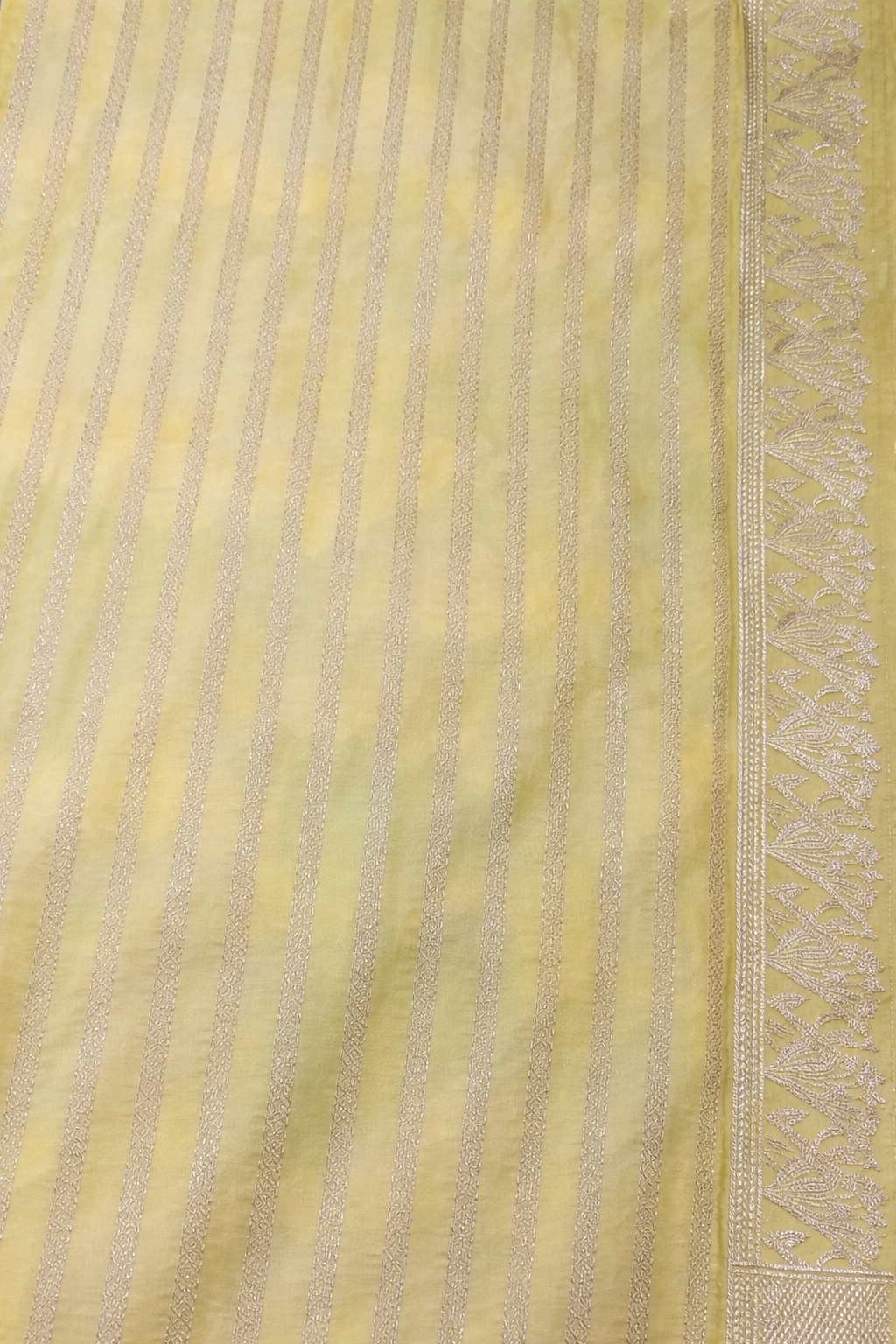 Pure Mashru Silk Saree in Pastel Yellow | Handwoven Multi-Tone Floral Weave & tassels