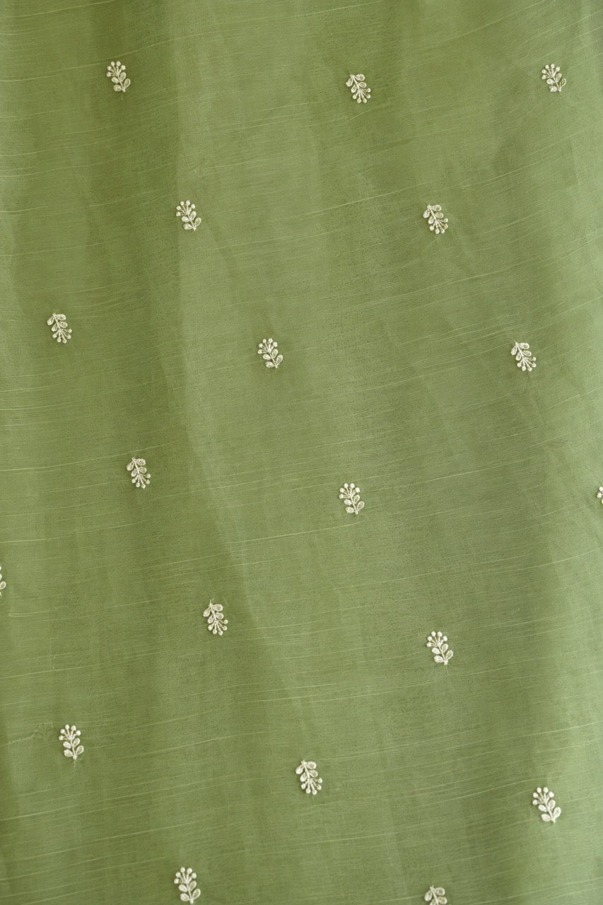 Sage Green Chiffon Saree with Floral Embroidery