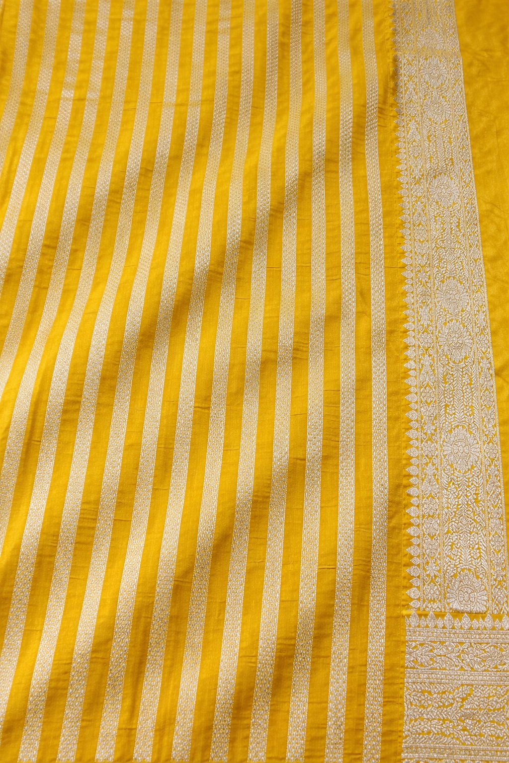 Pure Mashru Silk Saree in Mustard Gold | Handwoven Zari Jaal with Elegant Border