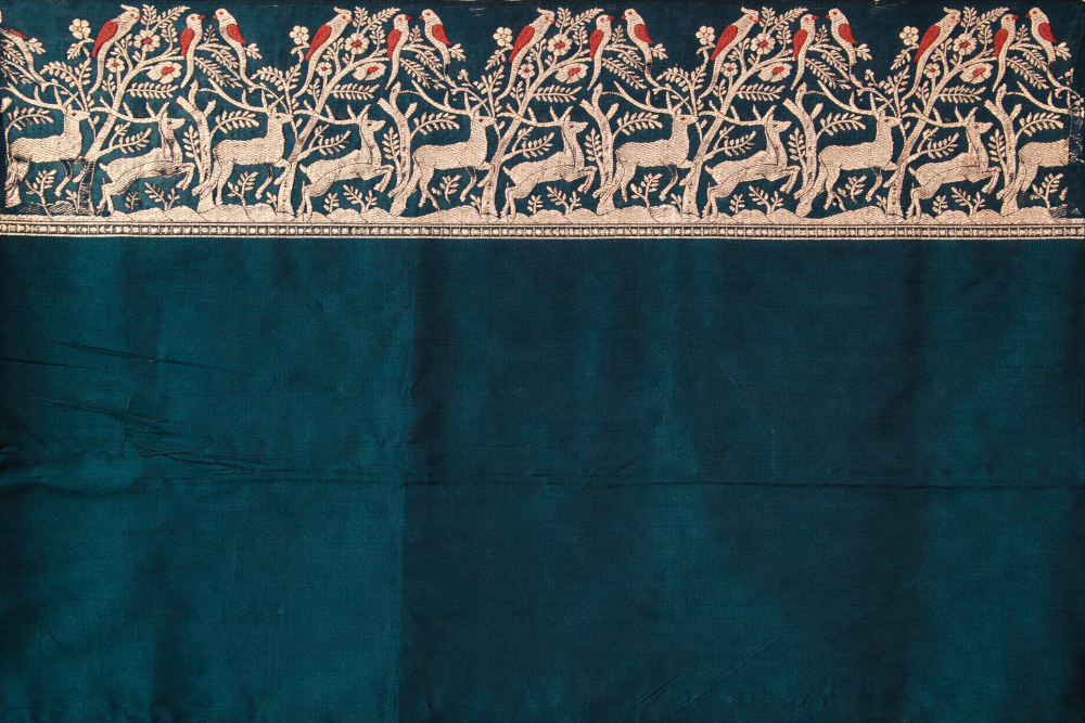 Pure Katan Silk Saree in Emerald Green | Handwoven Meenakari & Shikargah Design