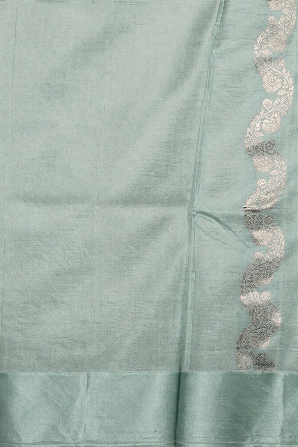 Pure Raw Mango Silk Sea Blue Saree with Silver Zari Border & Minimal Booti | Handwoven Banarasi Saree
