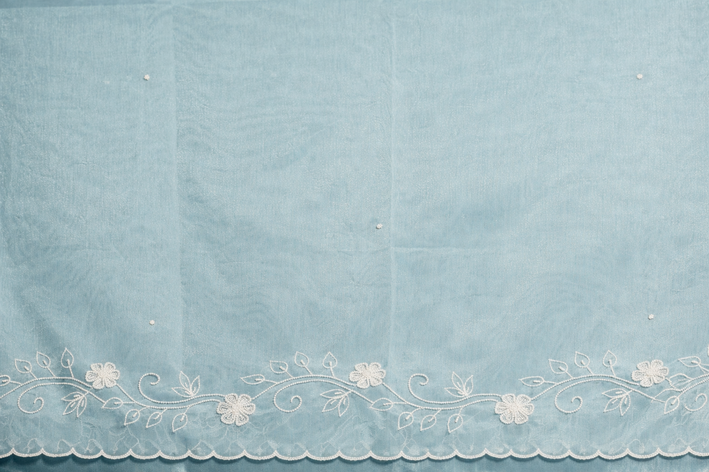 Pure Linen Saree in Ice Blue with Hand Pearl & Thread Embroidery | Elegant Everyday Drape