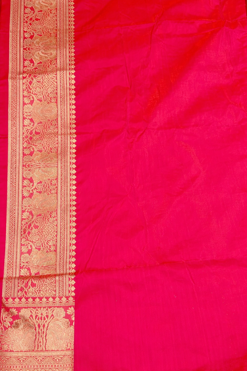 Pure Katan Silk Banarasi Saree in Coral Pink | Handwoven European Motifs & Gold Zari Detailing
