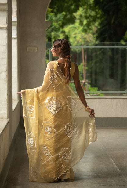Sunshine Yellow Chiffon Saree with Floral Embroidery