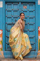 Pure Mashru Silk Saree in Pastel Yellow | Handwoven Multi-Tone Floral Weave &  tassels