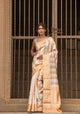 Pure Raw Mango Silk Saree in Pastel Stripes | Handwoven Soft Gold Border & heavy pallu