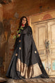 Pure Raw Mango Silk Saree in Jet Black | Handwoven Gold Grid Motifs & Rich Zari Border