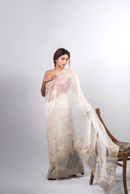 Noor-e-Ivory Organza Silk Saree