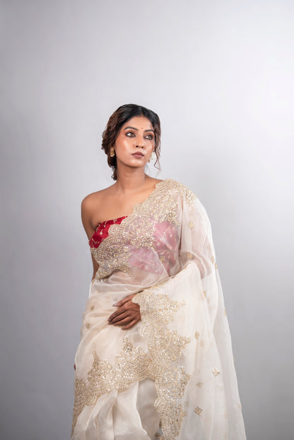 Noor-e-Ivory Organza Silk Saree
