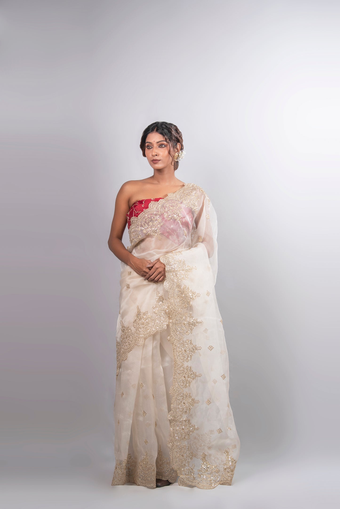 Noor-e-Ivory Organza Silk Saree