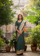 Pure Katan Silk Saree in Emerald Green | Handwoven Meenakari & Shikargah Design