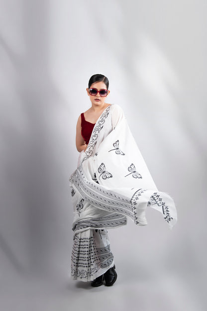 Noir Flutter Mul Cotton Saree