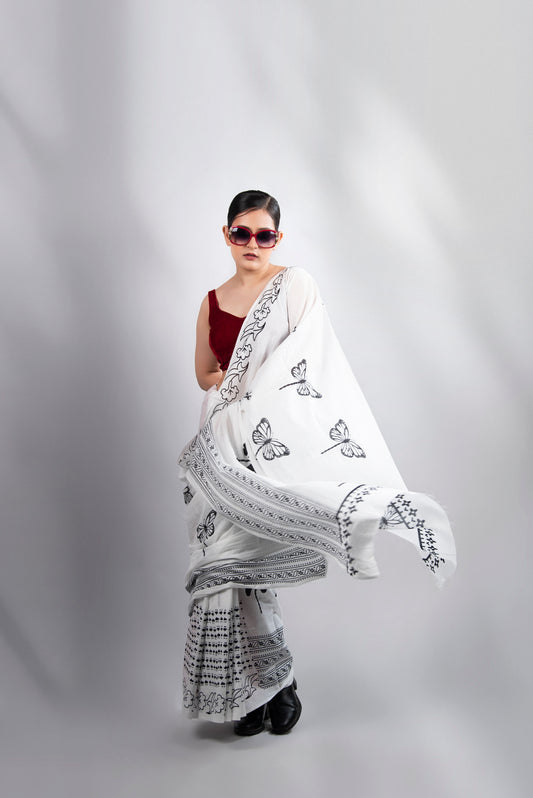 Noir Flutter Mul Cotton Saree