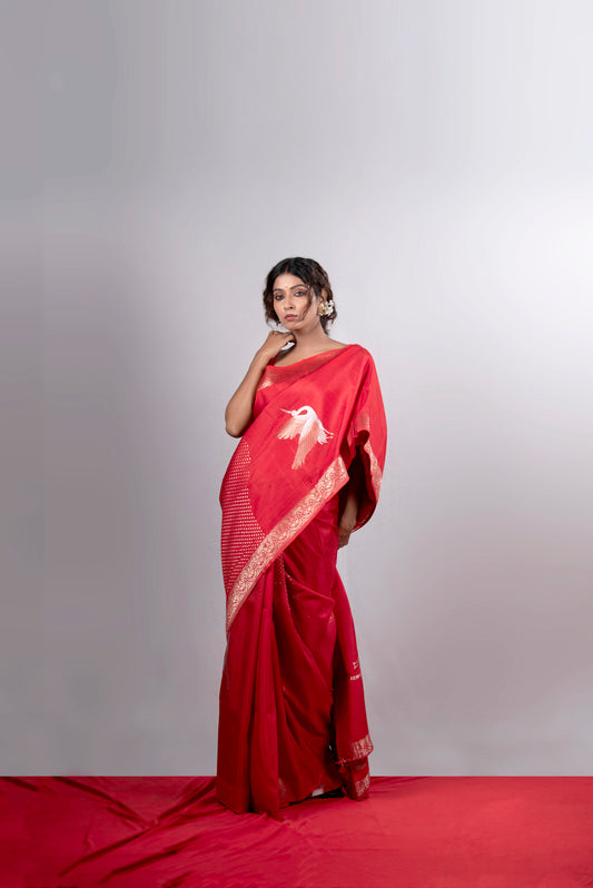 Surkh Hamsa Silk Saree
