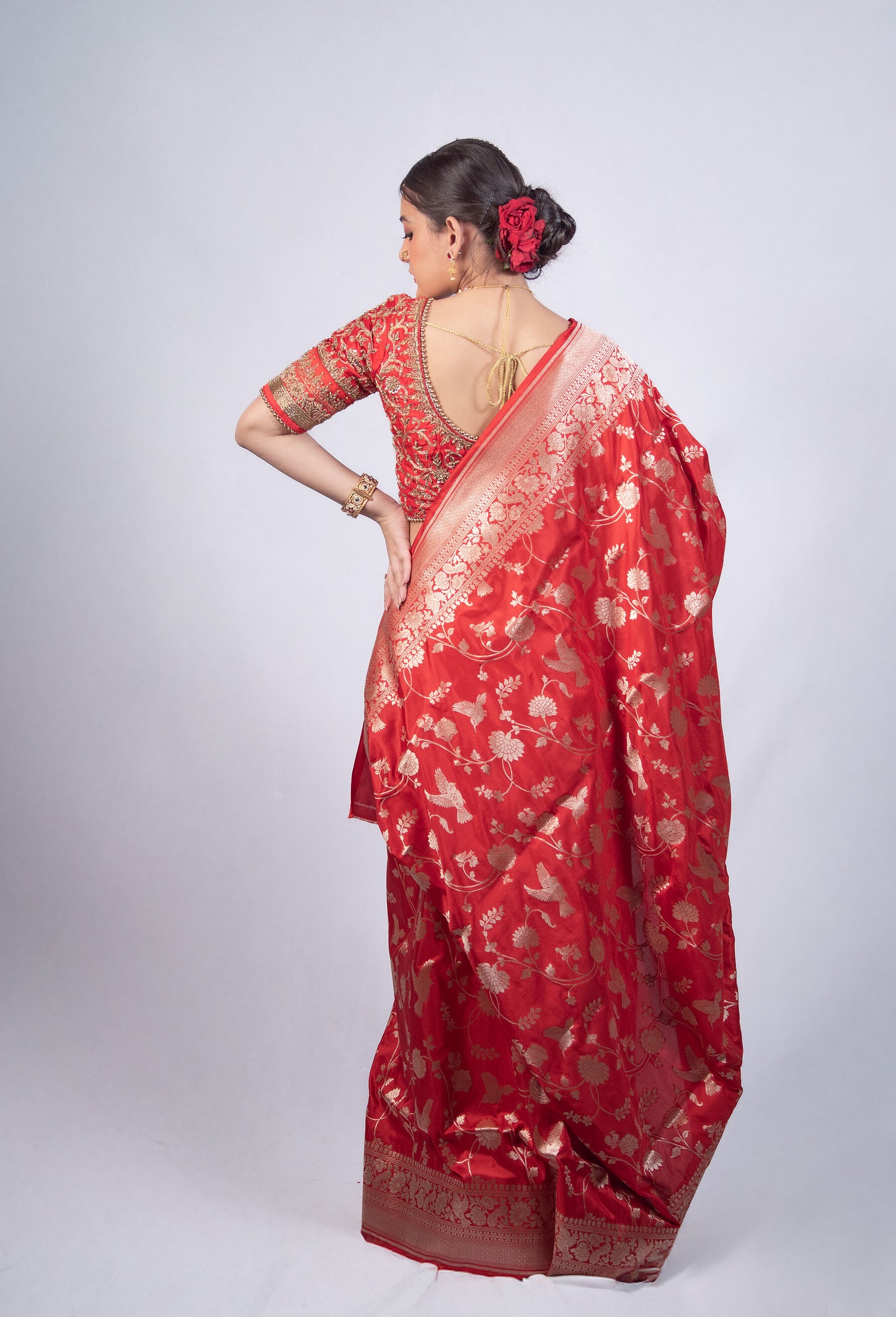 Pure Katan Silk Banarasi Saree in Bridal Red | Handwoven Zari & Rich Pallu