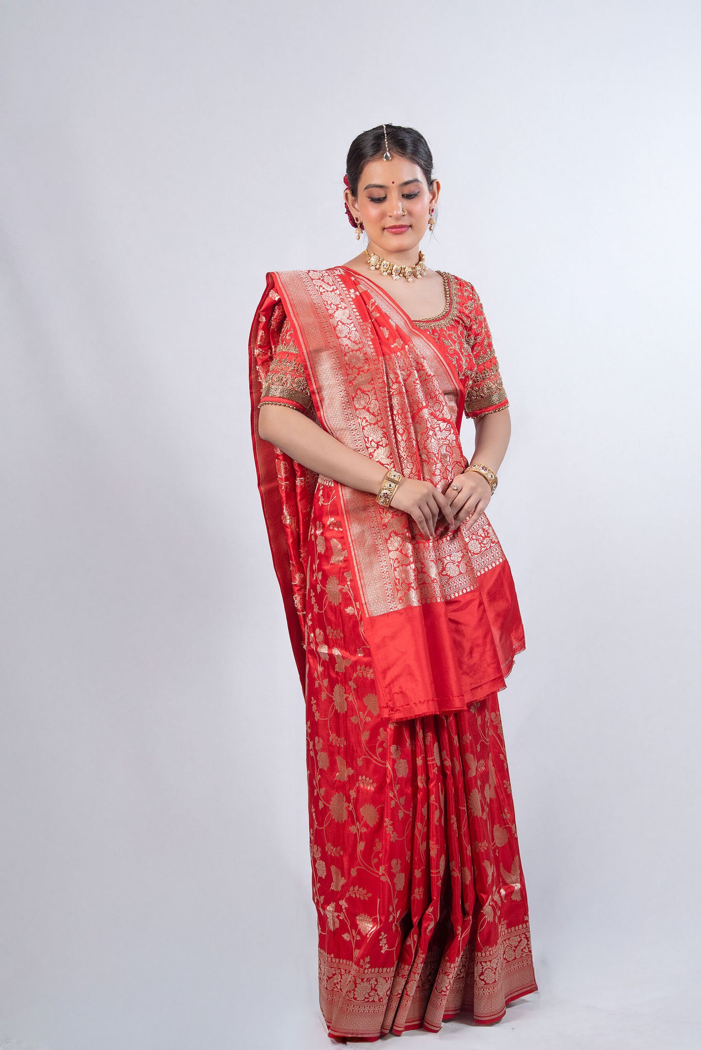 Pure Katan Silk Banarasi Saree in Bridal Red | Handwoven Zari & Rich Pallu