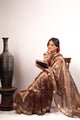 Pure  Tissue Silk Saree in Vintage Rose Gold with Floral Weave & Zari Border | Lightweight Festive Banarasi Tissue Saree