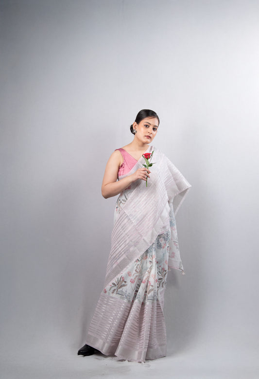 Gulmohar Linen Cotton Saree