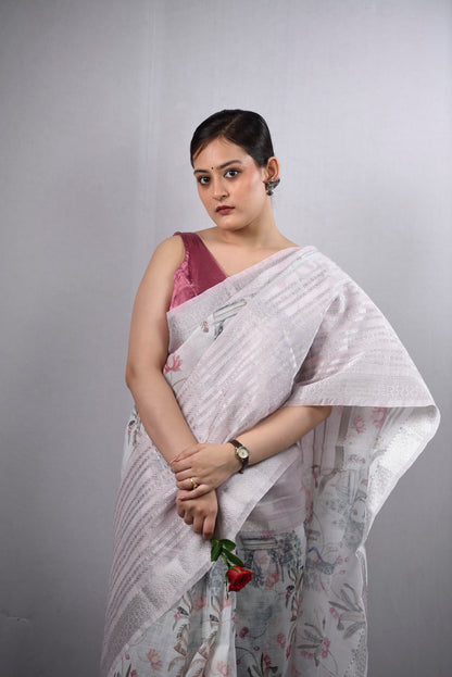 Gulmohar Linen Cotton Saree