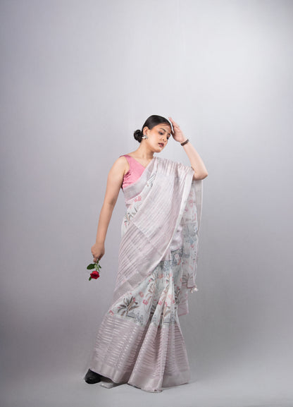 Gulmohar Linen Cotton Saree