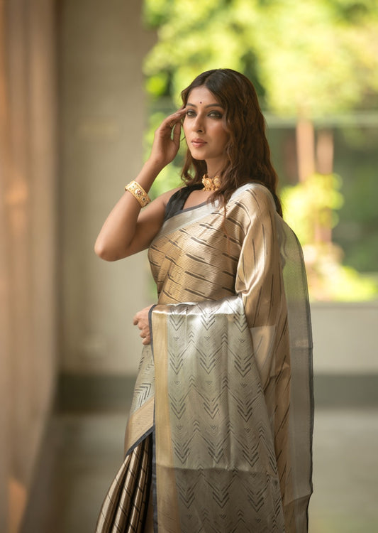 Black Gold Pure Tissue Brocade Saree