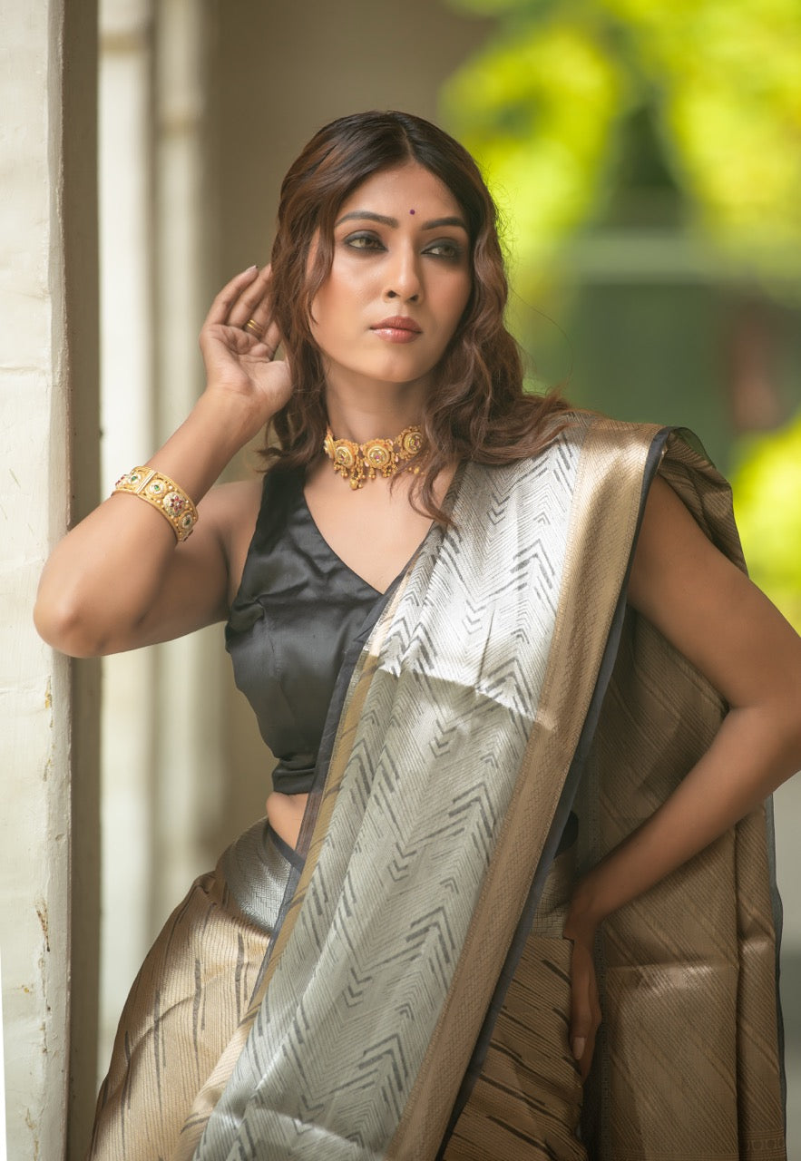 Black Gold Pure Tissue Brocade Saree