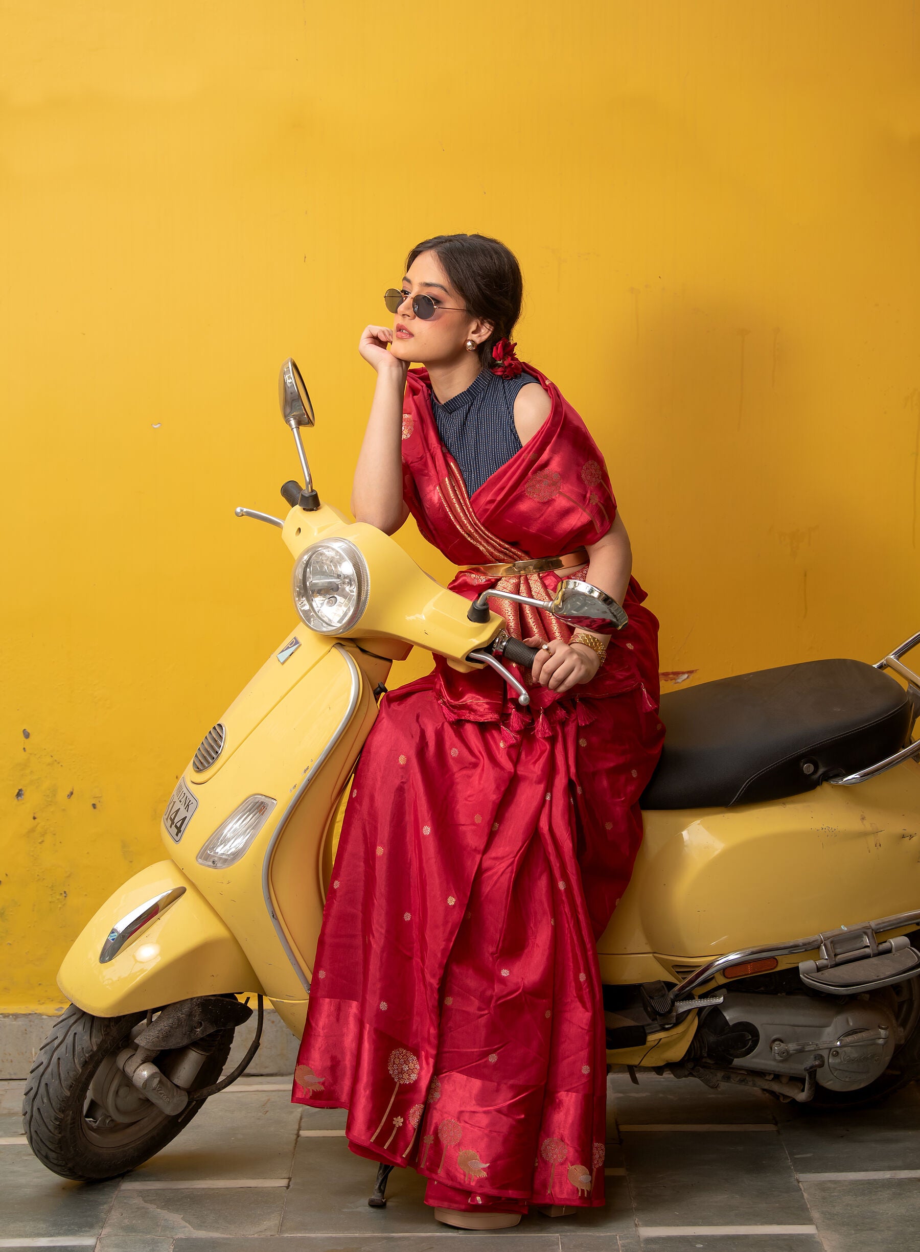 Pure Banarasi Silk Saree in Deep Crimson Red | Handwoven Zari Motifs | Festive & Wedding Wear