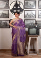 Pure Banarasi Silk Saree in Royal Purple |  Gold Zari Buta & Border