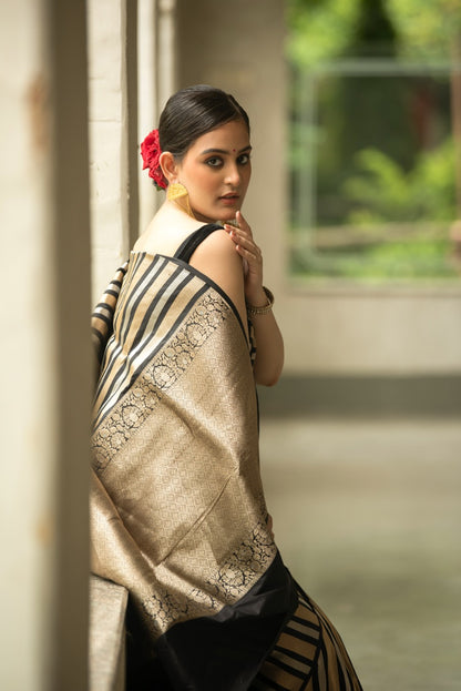 Black Gold Pure Katan Silk Saree