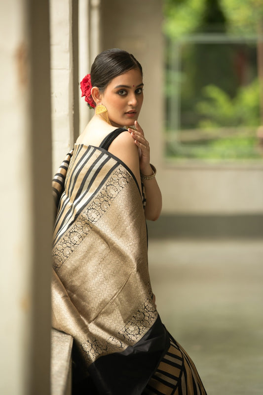Black Gold Pure Katan Silk Saree