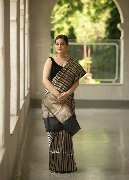 Black Gold Pure Katan Silk Saree