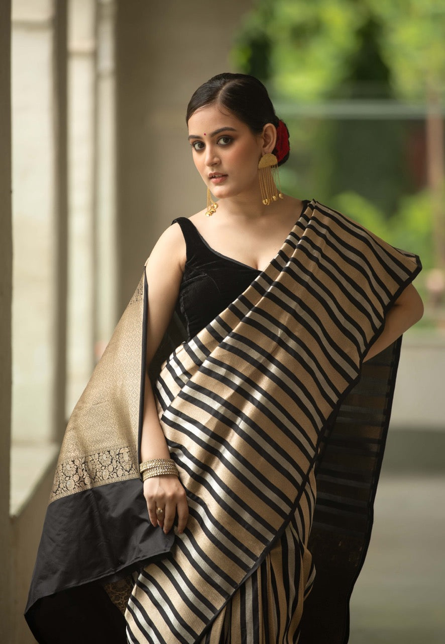 Black Gold Pure Katan Silk Saree
