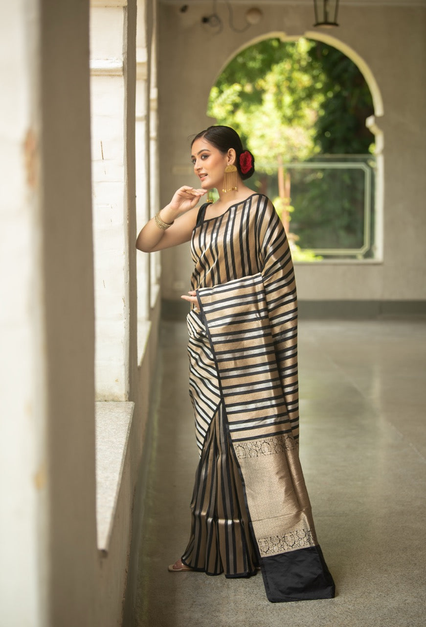 Black Gold Pure Katan Silk Saree