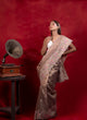 Crush Tissue Saree with Intricate Multi-Colour Floral Embroidery – Mocha Brown Elegance