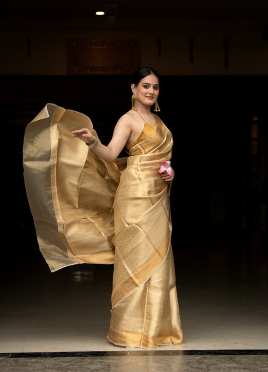 Antique Gold Pure Tissue Brocade Saree