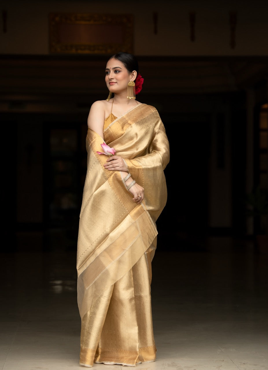 Antique Gold Pure Tissue Brocade Saree