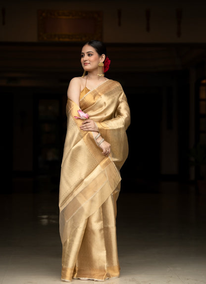 Antique Gold Pure Tissue Brocade Saree