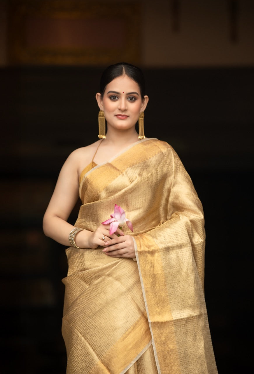 Antique Gold Pure Tissue Brocade Saree