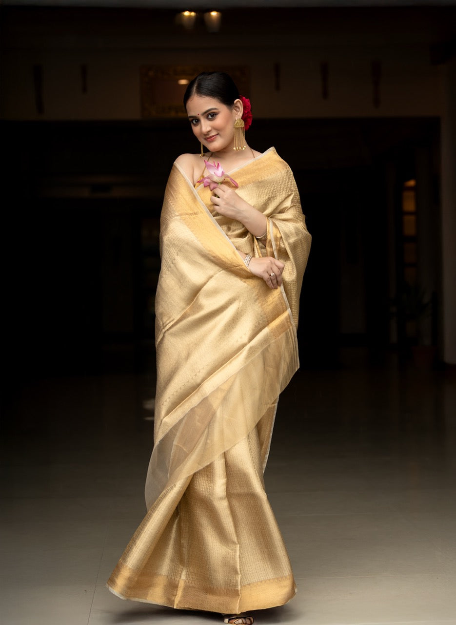Antique Gold Pure Tissue Brocade Saree