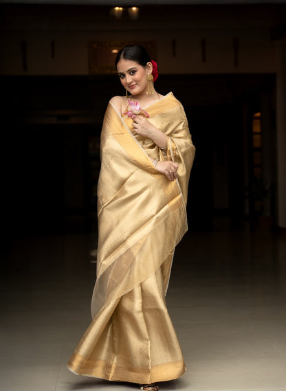 Antique Gold Pure Tissue Brocade Saree