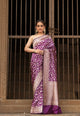 Pure Katan Silk Banarasi Saree in Royal Purple | Handwoven Silver-Gold Zari Jaal & Traditional Pallu