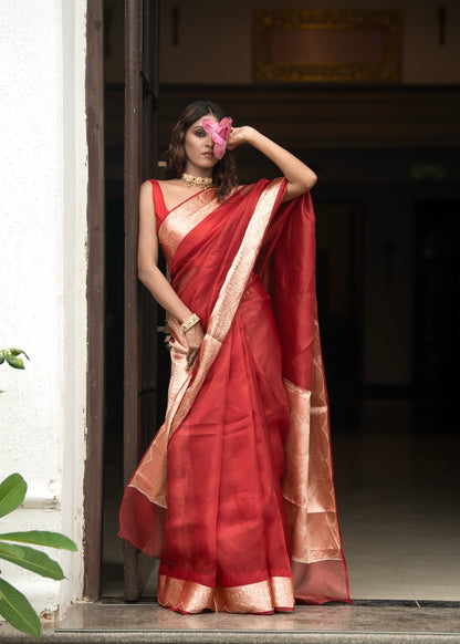 Crimson Rose Pure Tissue Silk Saree