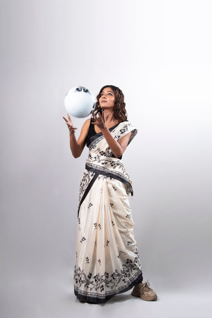 Ivory Noir Pre-Draped Satin Saree