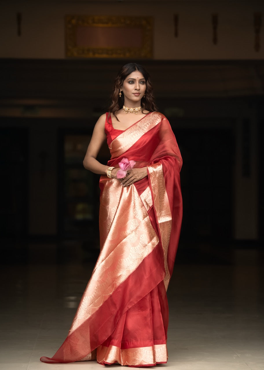 Crimson Rose Pure Tissue Silk Saree