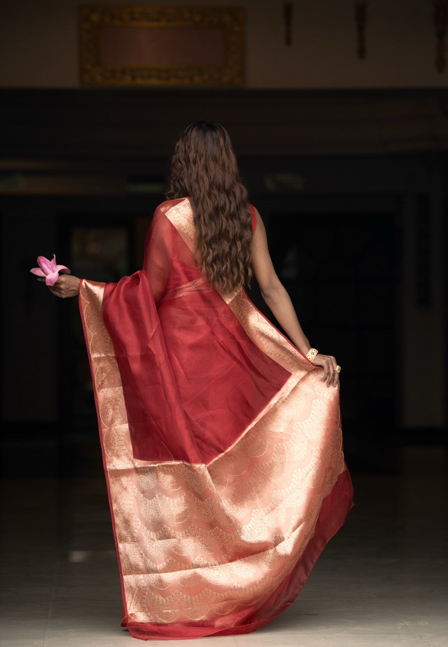 Crimson Rose Pure Tissue Silk Saree