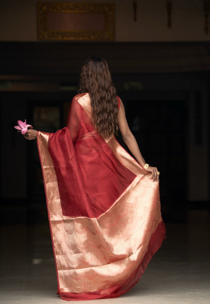 Crimson Rose Pure Tissue Silk Saree